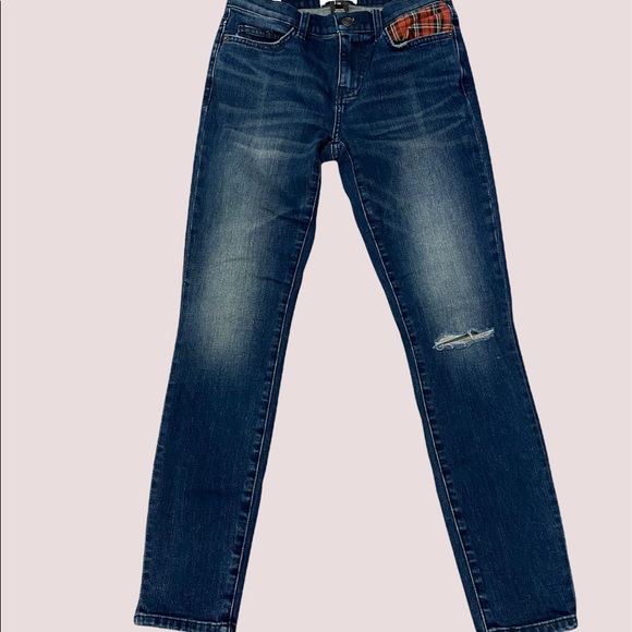 Current/Elliott The Stiletto Erwin Plaid Distressed Skinny Ankle Jeans Sz 25 VGC - Picture 5 of 7